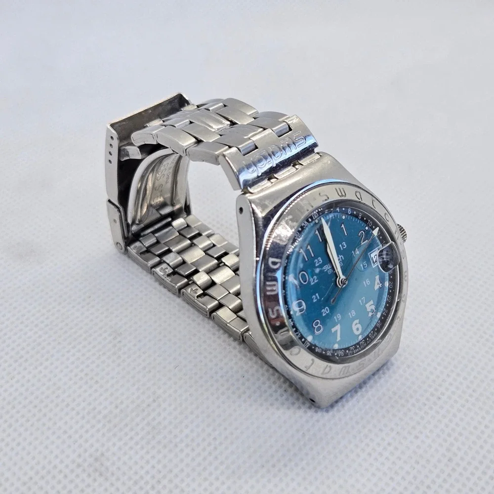 Swatch Irony AG 1993 Happy Joe Blue Dial Stainless Steel Swiss Wristwatch Servic